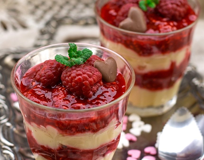 Verrines véganes de framboises vanillée