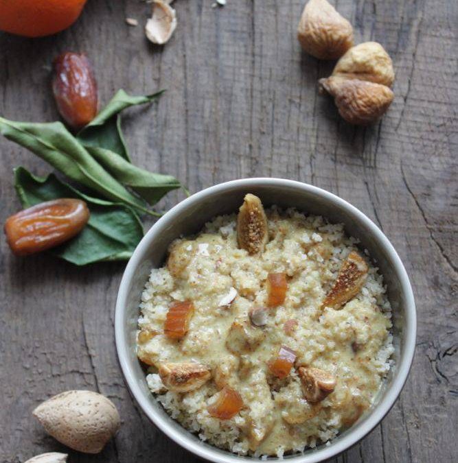 Salade tiède de boulgour-pois chiches, figues et sauce amandes agrumes