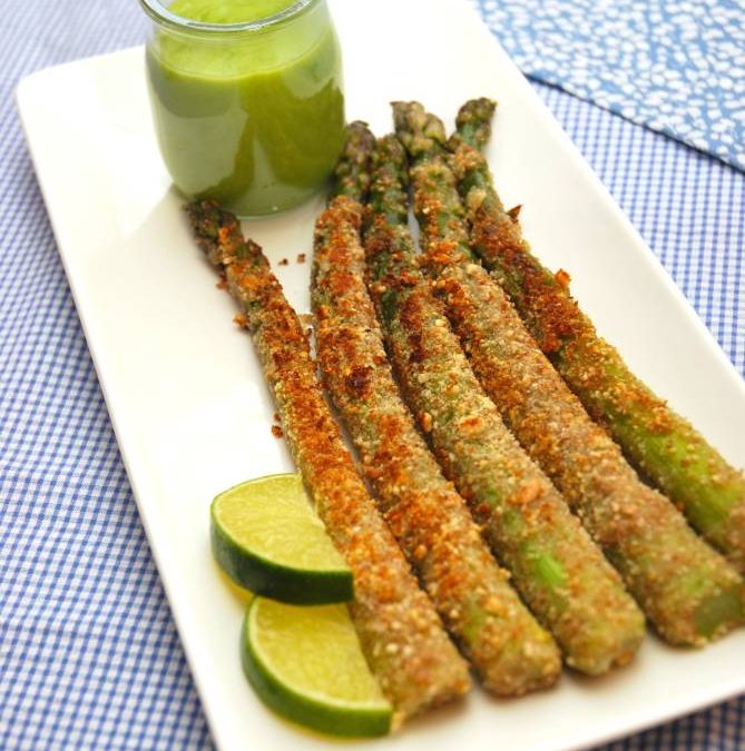 Asperges en croustillant de cacahuètes et douceur de petits pois à la citronnelle