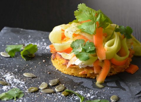 Recette Blinis de patate douce, cervelle de canut végétale et pappardelles de légumes