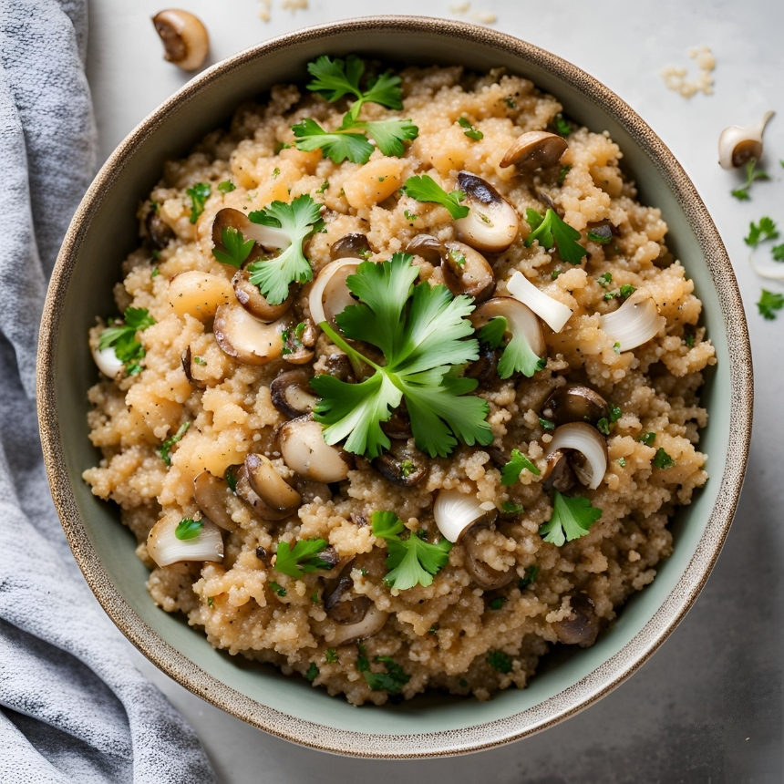 Recette Risotto vegan de quinoa aux champignons