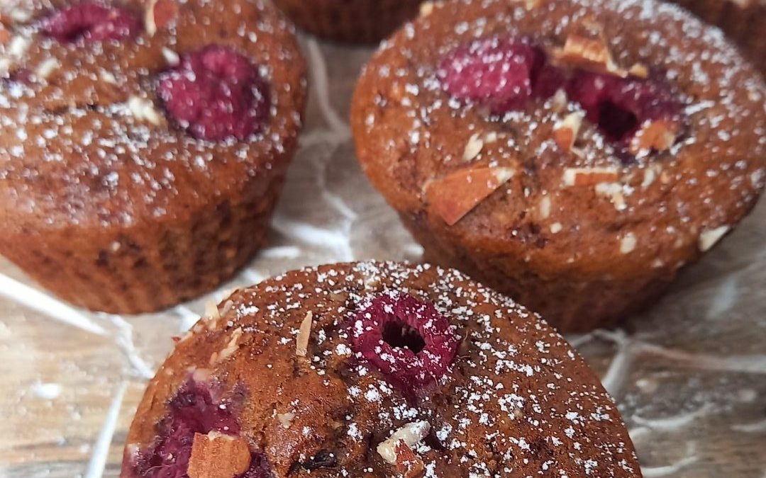 Muffins crunchy framboise amande végane