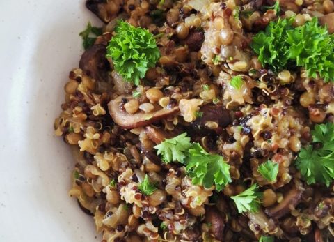 Recette Lentilles vertes, quinoa et champignons