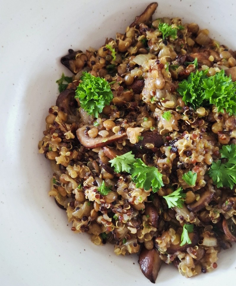 Recette Lentilles vertes, quinoa et champignons