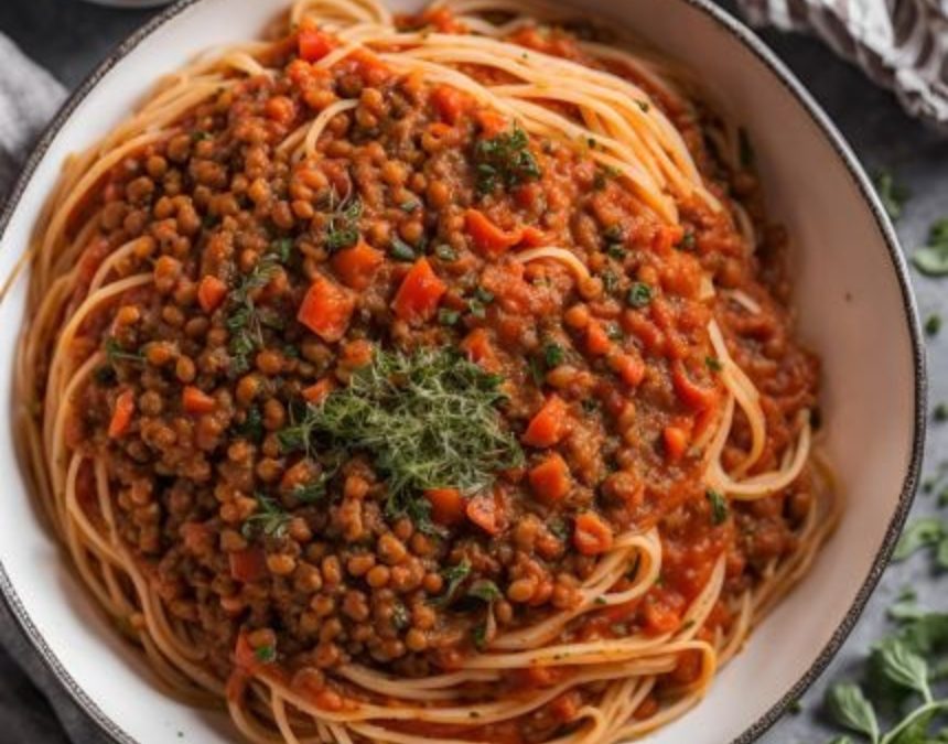 Spaghetti bolognaise aux lentilles végane